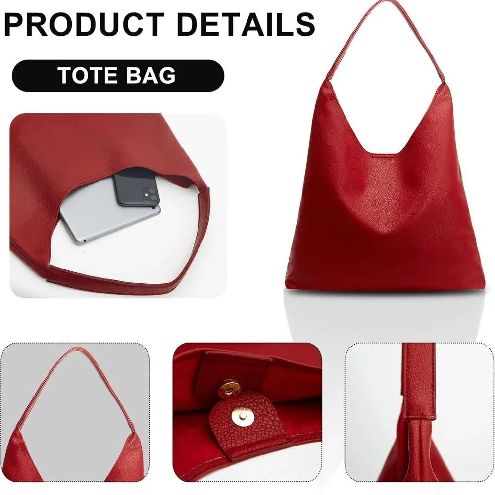 Hobo Bag Faux Leather Shoulder Tote Large Capacity Stylish for Women